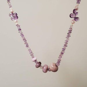 Vintage Purple Glass Bead Necklace, Purple Neckla… - image 1